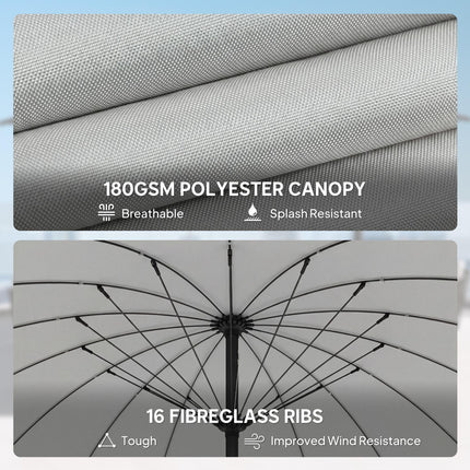 2 m Shanghai Garden Parasol Umbrella with 16 Fibreglass Ribs, Outdoor Parasol Sun Shade with Crank & Tilt, Light Grey