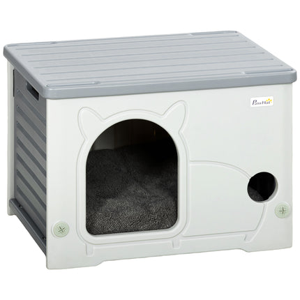 Cat House Stackable Pet Shelter with Removable Cushion for Indoor Outdoor Use Grey