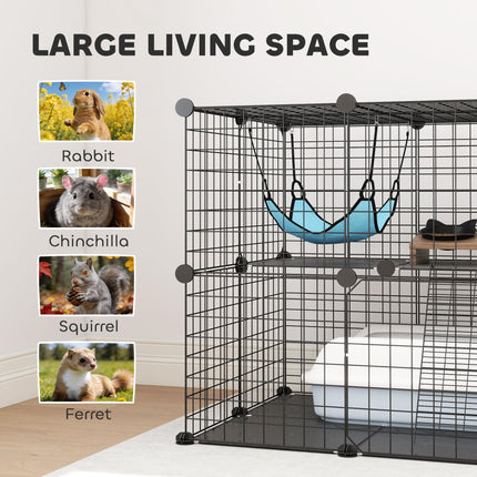 Indoor Cat Cage DIY Customizable 2-Tier Indoor Cat Enclosure with 2 Doors and Hammock 70 cm Black
