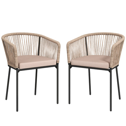 Garden Chairs Set of 2, Rattan Garden Dining Chairs with String Back Armrests, C