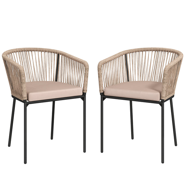 Garden Chairs Set of 2, Rattan Garden Dining Chairs with String Back Armrests, C