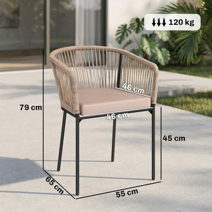 Garden Chairs Set of 2, Rattan Garden Dining Chairs with String Back Armrests, C