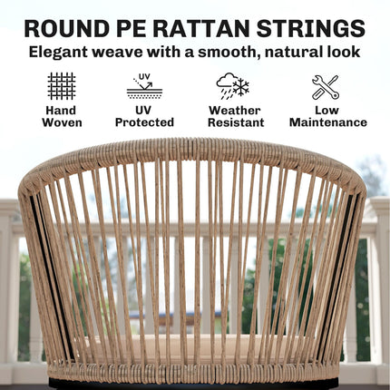 Garden Chairs Set of 2, Rattan Garden Dining Chairs with String Back Armrests, C