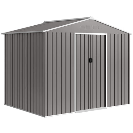 8 x 6ft Galvanised Steel Shed, with Double Door - Light Grey