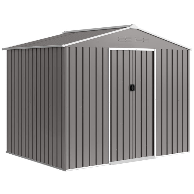 8 x 6ft Galvanised Steel Shed, with Double Door - Light Grey