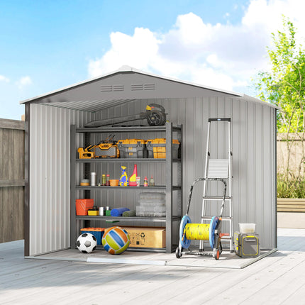 8 x 6ft Galvanised Steel Shed, with Double Door - Light Grey