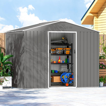 8 x 6ft Galvanised Steel Shed, with Double Door - Light Grey