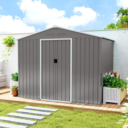 8 x 6ft Galvanised Steel Shed, with Double Door - Light Grey