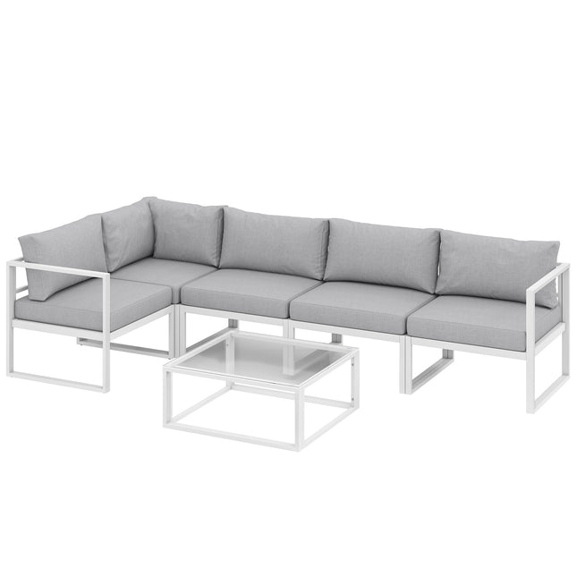 5 Seater Aluminium Garden Furniture Set, Garden Sofa Set with Thick Cushions for Patio and Balcony, Outdoor, Light Grey