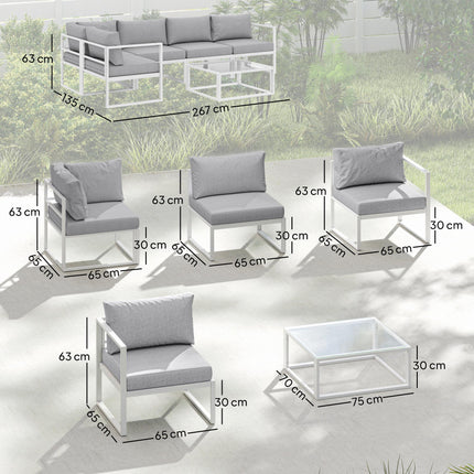 5 Seater Aluminium Garden Furniture Set, Garden Sofa Set with Thick Cushions for Patio and Balcony, Outdoor, Light Grey