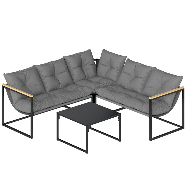 4 Piece Garden Furniture Set with Thick Cushions and Coffee Table, Patio Convers
