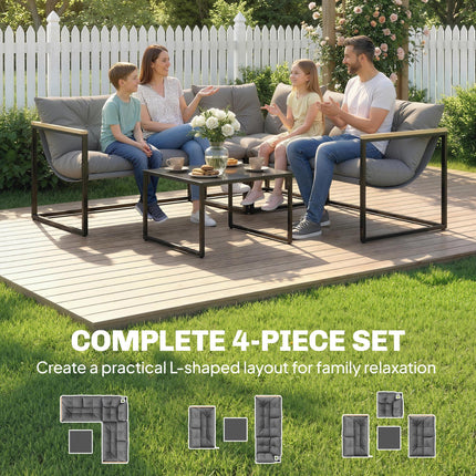 4 Piece Garden Furniture Set with Thick Cushions and Coffee Table, Patio Convers