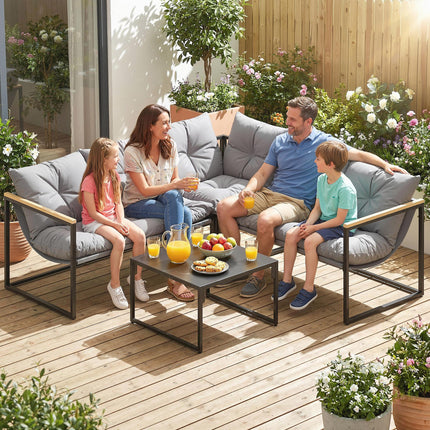 4 Piece Garden Furniture Set with Thick Cushions and Coffee Table, Patio Convers