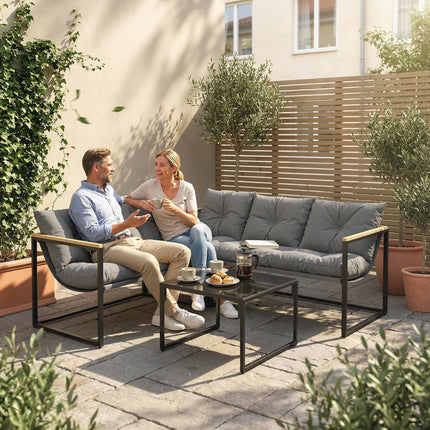 4 Piece Garden Furniture Set with Thick Cushions and Coffee Table, Patio Convers