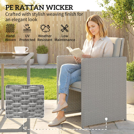 9 Piece Rattan Cube Garden Furniture Dining Set with Armchairs, Footstools and Glass-Top Table, Light Grey
