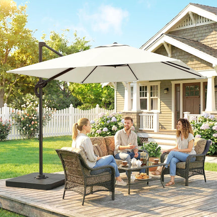 2.4 x 2.4m Cantilever Parasol with Umbrella Weights, UPF50+ Offset Outdoor Umbrella w/ Easy Tilt Adjustment, Cream White