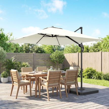 2.4 x 2.4m Cantilever Parasol with Umbrella Weights, UPF50+ Offset Outdoor Umbrella w/ Easy Tilt Adjustment, Cream White