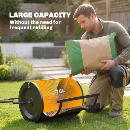 Compost Spreader, 20" Peat Moss Spreader with Detachable U-Shaped Handle and Metal Mesh Basket