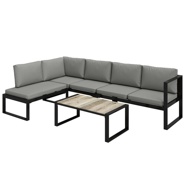 4 Piece Garden Furniture Set, Garden Sofa Set with 2 Loveseats, Armless Chair, Coffee Table for Balcony, Dark Grey