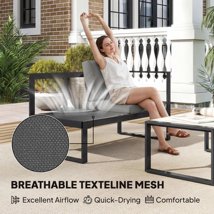 4 Piece Garden Furniture Set, Garden Sofa Set with 2 Loveseats, Armless Chair, Coffee Table for Balcony, Dark Grey