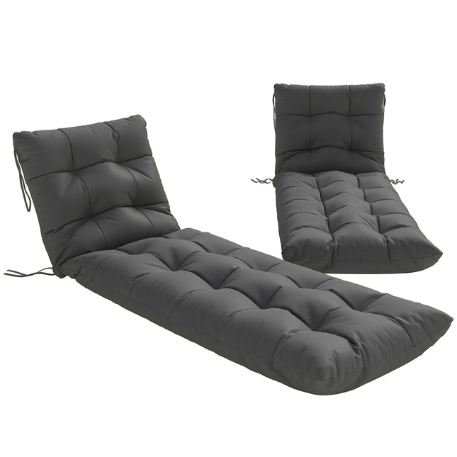 Sun Lounger Cushions Only, Garden Lounge Chair Cushions Set of 2, Sunbed Replacement Pads with 4 Ties, Dark Grey