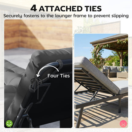 Sun Lounger Cushions Only, Garden Lounge Chair Cushions Set of 2, Sunbed Replacement Pads with 4 Ties, Dark Grey