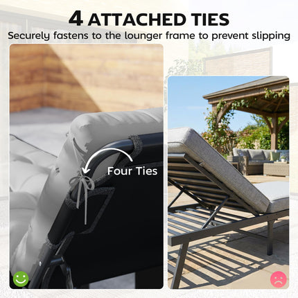 Sun Lounger Cushions Only, Garden Lounge Chair Cushions Set of 2, Sunbed Replacement Pads with 4 Ties, Light Grey