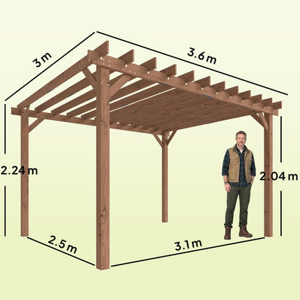 3.6 x 3 m Wooden Pergola Kit, Garden Pergola Gazebo Grape Trellis with Triangle Supports, Maple Wood-effect