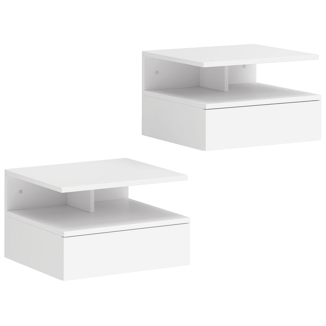 Set of Two Floating Bedside Tables - White Hg