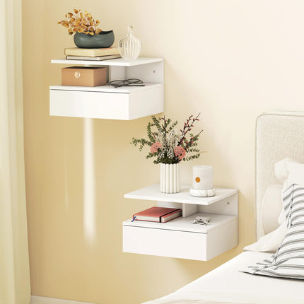 Set of Two Floating Bedside Tables - White Hg
