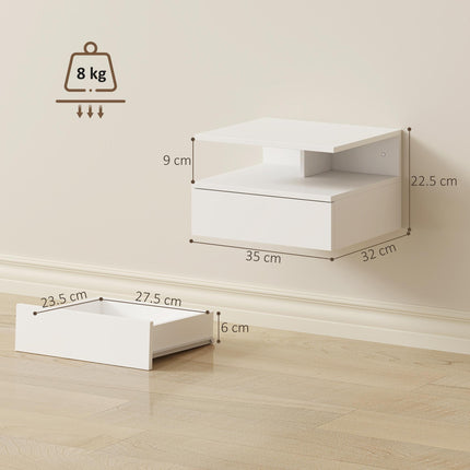 Set of Two Floating Bedside Tables - White Hg