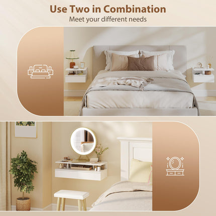 Set of Two Floating Bedside Tables - White Hg