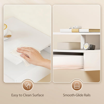 Set of Two Floating Bedside Tables - White Hg