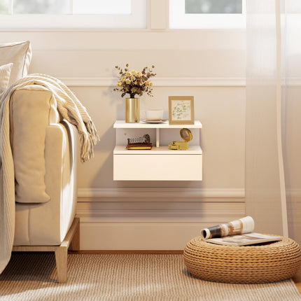 Set of Two Floating Bedside Tables - White Hg