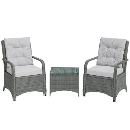 3 Pieces Rattan Bistro Set, Wicker Garden Furniture Set with Metal Frame, Cover,