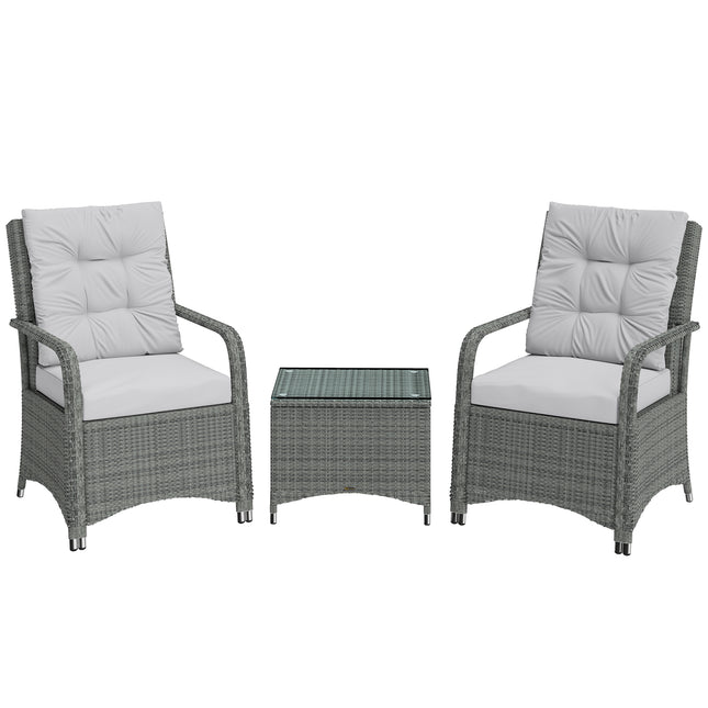 3 Pieces Rattan Bistro Set, Wicker Garden Furniture Set with Metal Frame, Cover,