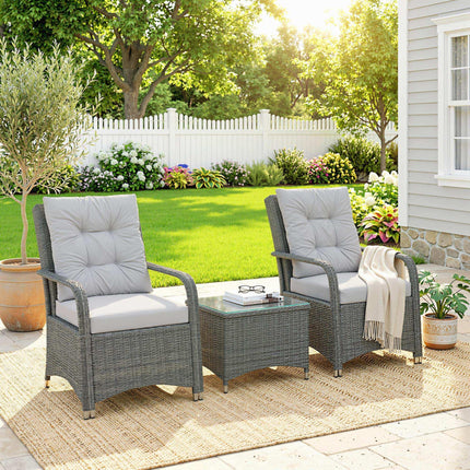 3 Pieces Rattan Bistro Set, Wicker Garden Furniture Set with Metal Frame, Cover,