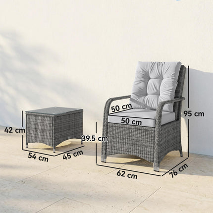 3 Pieces Rattan Bistro Set, Wicker Garden Furniture Set with Metal Frame, Cover,