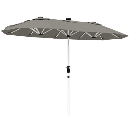 3 m Double-Sided Garden Parasol with LED Solar Lights, Outdoor Extra Large Sun Umbrella with Crank Handle, Grey