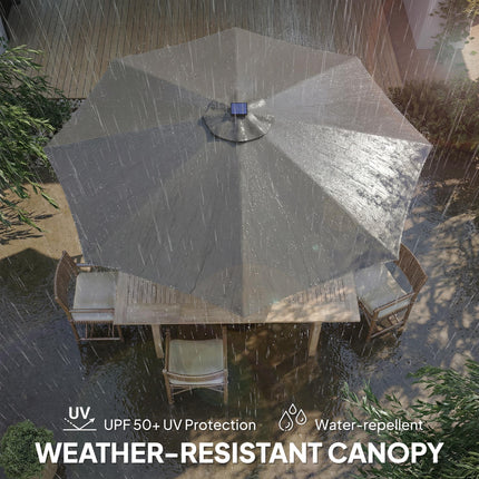 3 m Garden Parasol Umbrella with 112 Solar Powered LED Lights, Patio Umbrella with Crank Handle, Grey