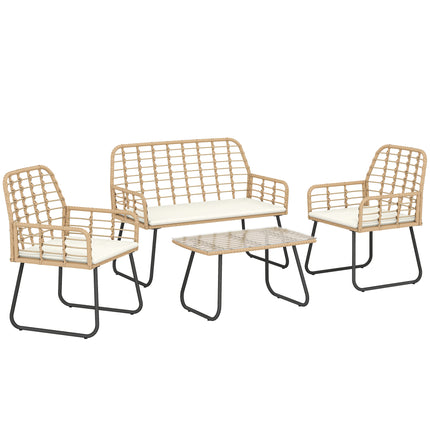 4 Piece Rattan Garden Furniture Set, Outdoor Patio Furniture with Loveseat, Armc