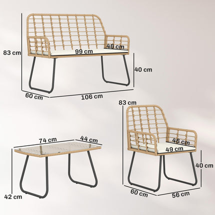 4 Piece Rattan Garden Furniture Set, Outdoor Patio Furniture with Loveseat, Armc