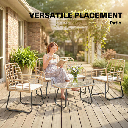 4 Piece Rattan Garden Furniture Set, Outdoor Patio Furniture with Loveseat, Armc