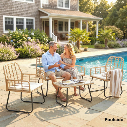 4 Piece Rattan Garden Furniture Set, Outdoor Patio Furniture with Loveseat, Armc