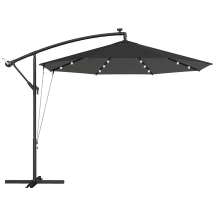 3 m Cantilever Parasol with Solar LED Lights Garden Umbrella with Cross Base, Black