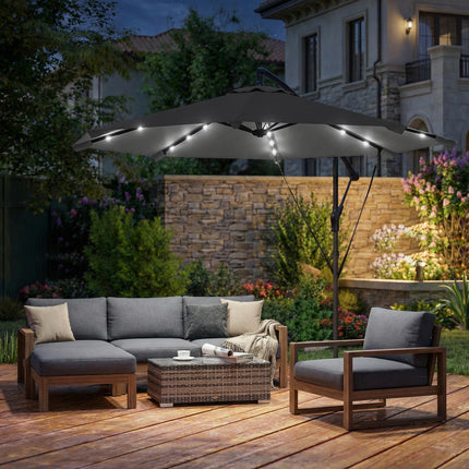 3 m Cantilever Parasol with Solar LED Lights Garden Umbrella with Cross Base, Black