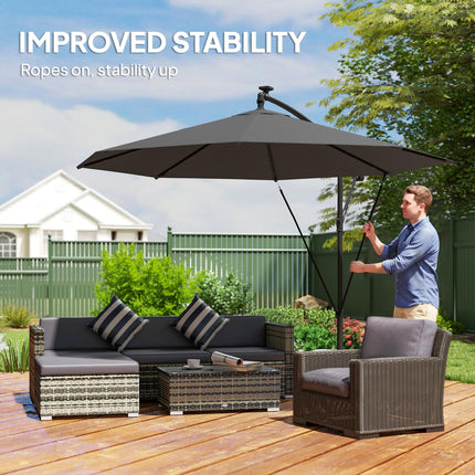 3 m Cantilever Parasol with Solar LED Lights Garden Umbrella with Cross Base, Black