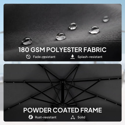 3 m Cantilever Parasol with Solar LED Lights Garden Umbrella with Cross Base, Black