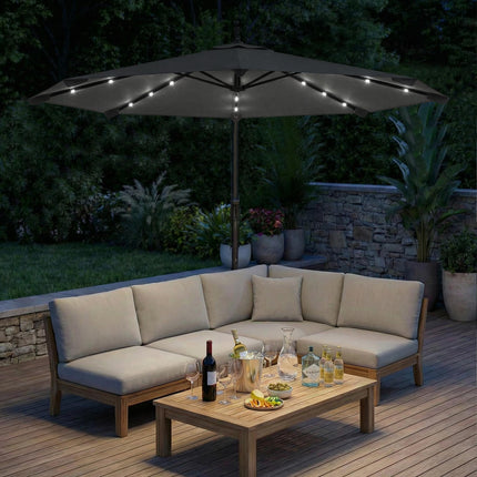 3 m Cantilever Parasol with Solar LED Lights Garden Umbrella with Cross Base, Black