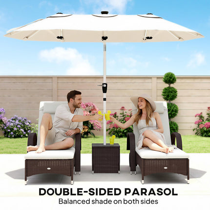 3 m Double-Sided Garden Parasol with LED Solar Lights, Outdoor Extra Large Sun Umbrella with Crank Handle, Cream White